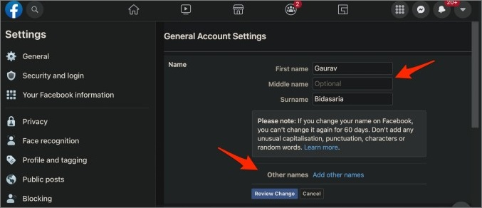 如何在Web、Android和iOS上更改Facebook个人资料名称